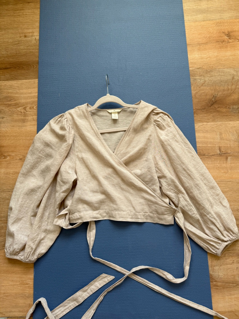 H&M Beige Wrap Blouse with Balloon Sleeves